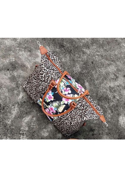 No.3 Tarzı Kadın Leopar Desenli Çiçekli Haftasonu Çantası Büyük Boy Serape Leopar El Çantası Çok Fonksiyonlu Çiçekli Seyahat Tote Çanta (Yurt Dışından)