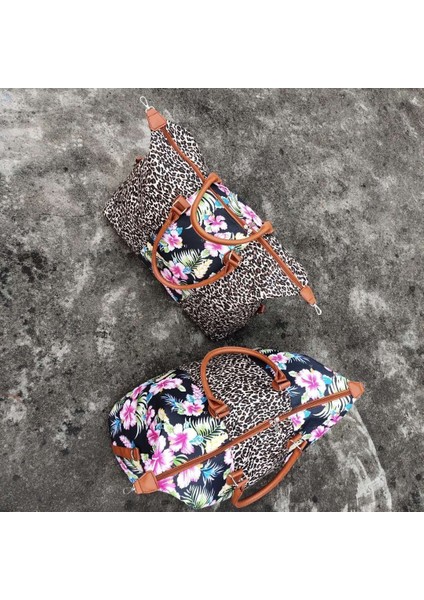 No.3 Tarzı Kadın Leopar Desenli Çiçekli Haftasonu Çantası Büyük Boy Serape Leopar El Çantası Çok Fonksiyonlu Çiçekli Seyahat Tote Çanta (Yurt Dışından) indirimleri