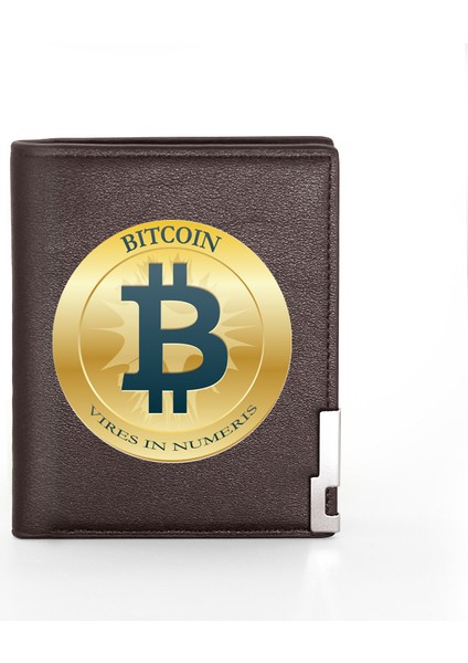 BG1307-KAHVERENGI Stil Yüksek Kripto Para Bitcoin Tasarımı Baskılı Deri Cüzdan Kredi Kartı Tutucu Kısa Cüzdan (Yurt Dışından)