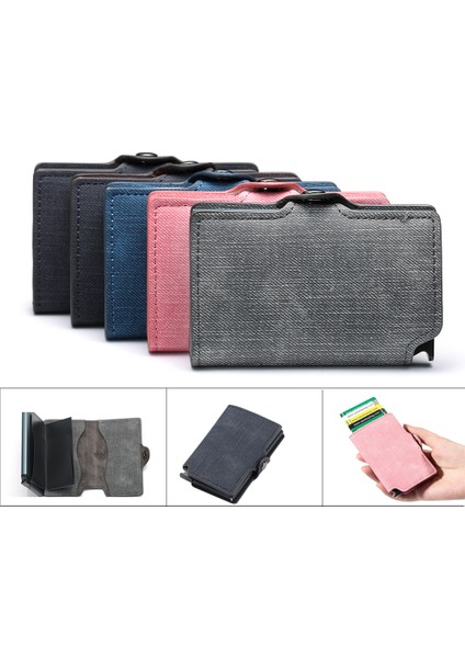 CZ28 Siyah Siyah Stil Otomatik Açılır Kredi Kartı Cüzdanı Rfıd Engelleme Ince Kart Tutucu Iş Hasp Kart Kılıfı Ince Cüzdan Için Kadınerkek (Yurt Dışından) indirimleri
