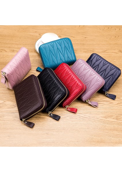 Stil-1 Koyu Mavi Stil Kadın Cüzdanları Bayan Hakiki Inek Derisi Cüzdanlar Kısa Fermuarlı Para Çantası Büyük Kapasiteli Çanta Kılıf Pasaport Kart Tutucuları Carteras (Yurt Dışından)