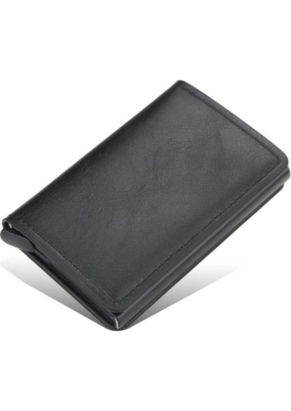Siyah Stil Erkek Akıllı Cüzdan Iş Kıyafeti Otomatik Çıkışlı Çok Fonksiyonlu Kart Sahibi Rfid Madeni Para Cüzdanı Alüminyum Alaşım Kredi Kartı Tutucu (Yurt Dışından)