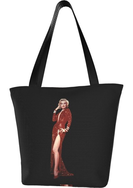 Siyah Stil Marilyn Monroe Alışveriş Çantası Estetik Kumaş Dış Mekan El Çantası Kadın Moda Çantaları (Yurt Dışından)