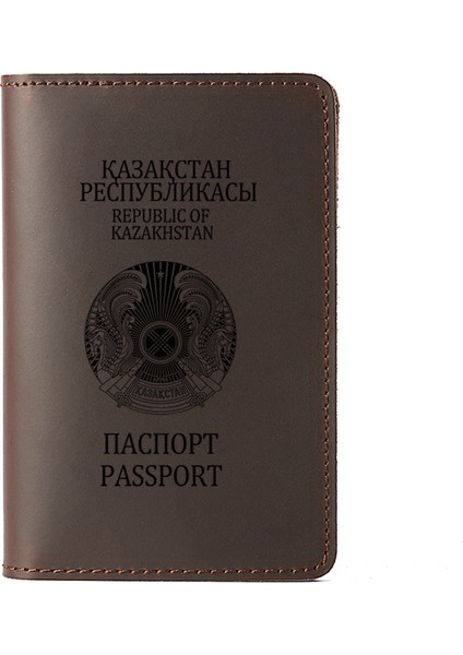 Kahve Pasaportu Tarzı Kazakistan Gerçek Deri Pasaport Kılıfı Kişiselleştirilmiş Isim Kart Tutucu Cüzdan (Yurt Dışından)