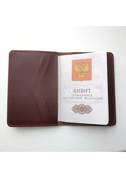Kahve Pasaportu Tarzı Kazakistan Gerçek Deri Pasaport Kılıfı Kişiselleştirilmiş Isim Kart Tutucu Cüzdan (Yurt Dışından)