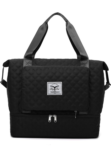 Siyah Stil Kadın Seyahat Omuz Çantaları Geniş Kapasiteli Katlanabilir Tote Valiz Çantaları Oxford Kumaş Su Geçirmez Spor Jimnastik Yoga Depolama El Çantası (Yurt Dışından)