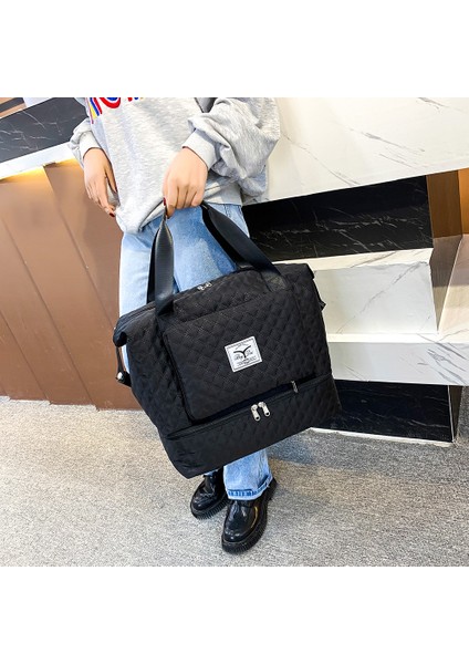 Siyah Stil Kadın Seyahat Omuz Çantaları Geniş Kapasiteli Katlanabilir Tote Valiz Çantaları Oxford Kumaş Su Geçirmez Spor Jimnastik Yoga Depolama El Çantası (Yurt Dışından) fırsatları