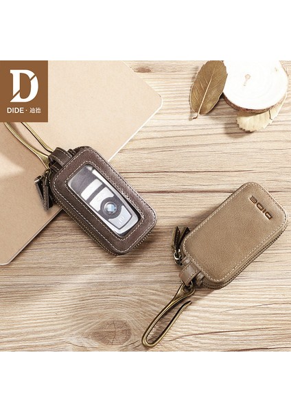 Kahve CL2468 Tarzı Dıde Vintage Gerçek Deri Araba Anahtar Çantası Küçük Madeni Para Cüzdanı Erkek Kadın Anahtarlar Organizatör Anahtarlık Çift Fermuar Kapak Anahtarlık Kılıfı (Yurt Dışından)