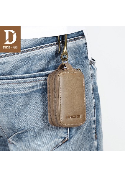 Kahve CL2468 Tarzı Dıde Vintage Gerçek Deri Araba Anahtar Çantası Küçük Madeni Para Cüzdanı Erkek Kadın Anahtarlar Organizatör Anahtarlık Çift Fermuar Kapak Anahtarlık Kılıfı (Yurt Dışından)