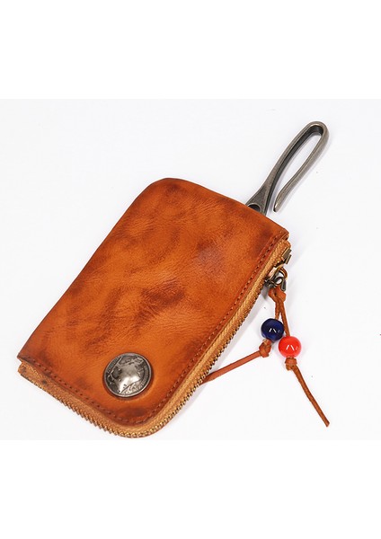 Sarı Kahverengi Tarzı Gerçek Deri Anahtar Cüzdan Tutucu Erkekler Vintage El Yapımı Inek Derisi Fermuarlı Anahtar Cüzdanları Kılıfı Organizatör Bozuk Para Cüzdan Kartlık Ile (Yurt Dışından)