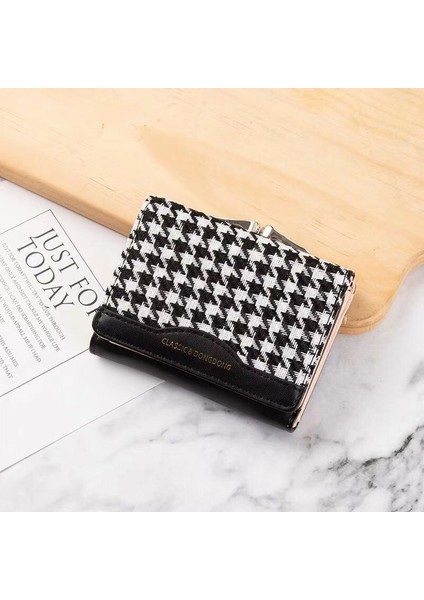 Siyah Stil Kadın Moda Kısa Tokalı Cüzdan Zıt Renk Katlanır Köpekdişi Çanta Bayanlar Çoklu Kartlık Bozuk Para Cüzdanı (Yurt Dışından)