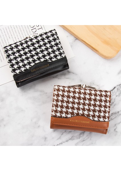 Siyah Stil Kadın Moda Kısa Tokalı Cüzdan Zıt Renk Katlanır Köpekdişi Çanta Bayanlar Çoklu Kartlık Bozuk Para Cüzdanı (Yurt Dışından) fiyatları