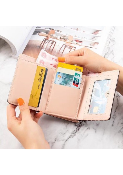 Siyah Stil Kadın Moda Kısa Tokalı Cüzdan Zıt Renk Katlanır Köpekdişi Çanta Bayanlar Çoklu Kartlık Bozuk Para Cüzdanı (Yurt Dışından) modelleri