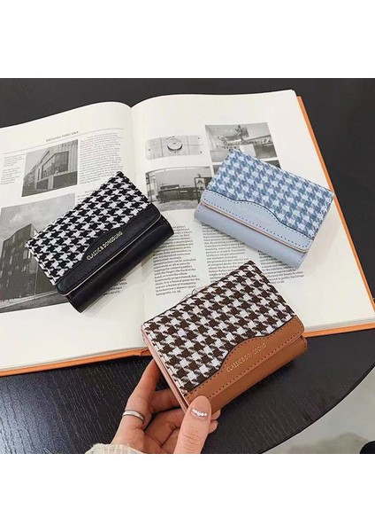 Siyah Stil Kadın Moda Kısa Tokalı Cüzdan Zıt Renk Katlanır Köpekdişi Çanta Bayanlar Çoklu Kartlık Bozuk Para Cüzdanı (Yurt Dışından) fırsatları