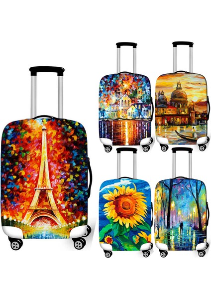 XTYH08 Stili L Beden Eiffel Kulesi Yağlı Boya Valiz Koruyucu Kapak Seyahat Aksesuarları Için Elastik Kapaklar Inç Trolley Durumunda Valiz Kapağı (Yurt Dışından) modelleri