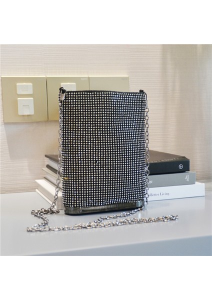 Siyah Stil Kadınlar Için Parlak Taşlı Omuz Zincirli El Çantası Balo Parti Akşam Yemeği Için Çanta (Yurt Dışından)