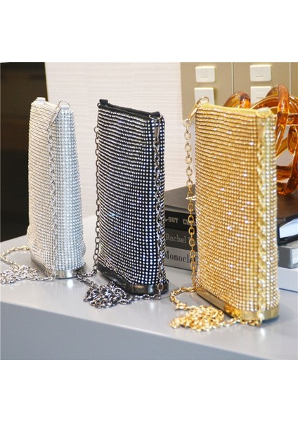 Siyah Stil Kadınlar Için Parlak Taşlı Omuz Zincirli El Çantası Balo Parti Akşam Yemeği Için Çanta (Yurt Dışından) fırsatları