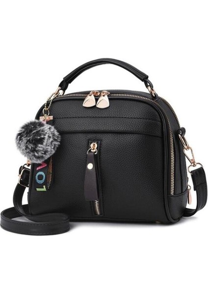 Siyah Stil Lüks Çapraz Vücut Çantaları Püsküllü Messenger Omuz Çantası Kadın Pu Deri El Çantası Bayan Boston Saç Topu Messenger Çantalar Bayanlar (Yurt Dışından) modelleri