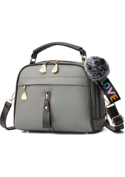 Siyah Stil Lüks Çapraz Vücut Çantaları Püsküllü Messenger Omuz Çantası Kadın Pu Deri El Çantası Bayan Boston Saç Topu Messenger Çantalar Bayanlar (Yurt Dışından) fırsatları