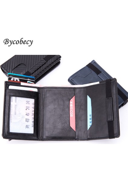 Çılgın Siyah X61 Stili Yeni Pu Deri Cüzdan Çok Fonksiyonlu Erkek Kavrama Karbon Fiber Kartlık Rfıd Engelleme Kılıfı Metal Kutu Kadın Çanta (Yurt Dışından) modelleri