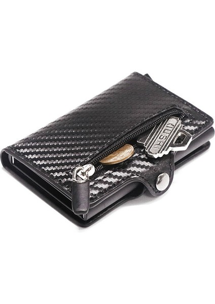 TQ012-SIYAH Stil Rfıd Kartlık ile Organizatörlü Madeni Para Cebi Moda Karbon Fiber Kredi Kartı Tutucu Erkek Ince Cüzdan Hırsızlık Korumalı Kart Kılıfı (Yurt Dışından) fiyatları