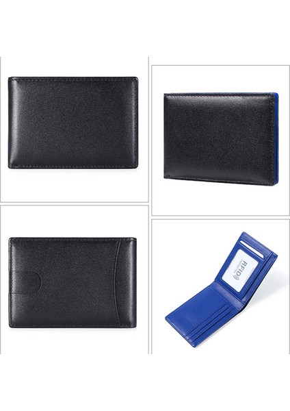 Mavi Stil Erkek Gerçek Deri Iş Cüzdanı Kredi Kartı Tutucu Rfıd Bloke Anti Hırsızlık Ultra Ince Cüzdan Için Mini Men's Genuine Leather Business Wallet For Men (Yurt Dışından)