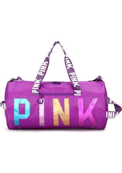 Mor Tarzı Pembe Lazer Logolu Su Geçirmez Kadın Seyahat Çantası Spor Spor Salonu Holdall Çantası Gece Hafta Sonu Taşı Seyahat Çantası El Bagajı (Yurt Dışından)