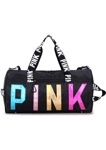 Mor Tarzı Pembe Lazer Logolu Su Geçirmez Kadın Seyahat Çantası Spor Spor Salonu Holdall Çantası Gece Hafta Sonu Taşı Seyahat Çantası El Bagajı (Yurt Dışından) fiyatları
