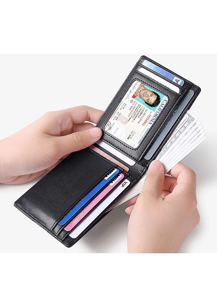 Mavi Stil Erkek Gerçek Deri Iş Cüzdanı Kredi Kartı Tutucu Rfıd Bloke Anti Hırsızlık Ultra Ince Cüzdan Için Mini Men's Genuine Leather Business Wallet For Men (Yurt Dışından)