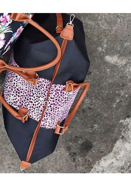 No.2 Tarzı Kadın Leopar Desenli Çiçekli Haftasonu Çantası Büyük Boy Serape Leopar El Çantası Çok Fonksiyonlu Çiçekli Seyahat Tote Çanta (Yurt Dışından)