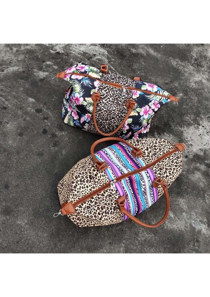 No.2 Tarzı Kadın Leopar Desenli Çiçekli Haftasonu Çantası Büyük Boy Serape Leopar El Çantası Çok Fonksiyonlu Çiçekli Seyahat Tote Çanta (Yurt Dışından) modelleri