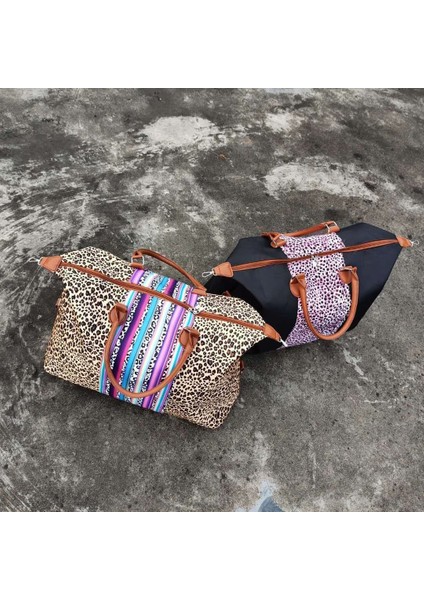 No.2 Tarzı Kadın Leopar Desenli Çiçekli Haftasonu Çantası Büyük Boy Serape Leopar El Çantası Çok Fonksiyonlu Çiçekli Seyahat Tote Çanta (Yurt Dışından) fırsatları