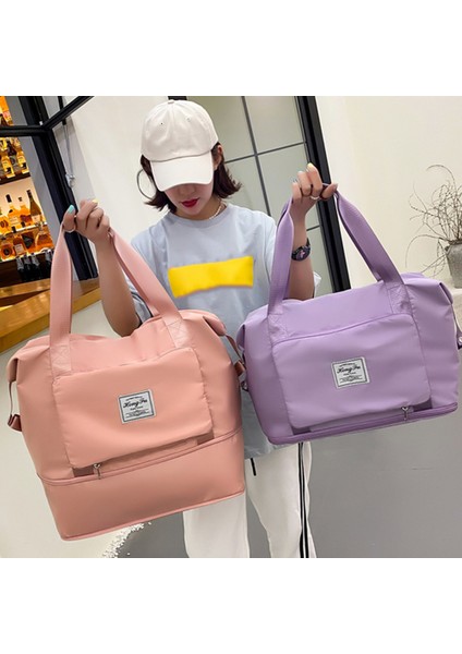 Siyah Stil Büyük Kapasiteli Katlanabilir Seyahat Valizi Su Geçirmez Spor Kadınlar Spor Çantaları Omuz Çantası Kadın Eğitim Seyahat Taşıma Saplı Çanta (Yurt Dışından) fırsatları