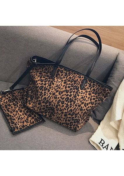 Kumral Tarzı Moda Retro Omuz Çantası Kadın Yeni Leopar Çanta Süper Büyük Kapasiteli Tek Omuzlu Kavram Seyahat Çantaları Tote (Yurt Dışından)