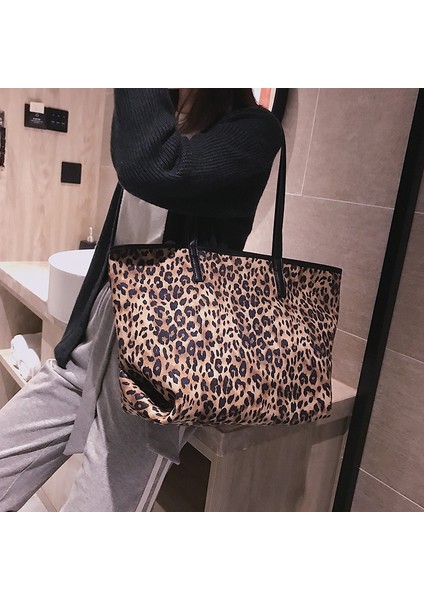 Kumral Tarzı Moda Retro Omuz Çantası Kadın Yeni Leopar Çanta Süper Büyük Kapasiteli Tek Omuzlu Kavram Seyahat Çantaları Tote (Yurt Dışından) fırsatları