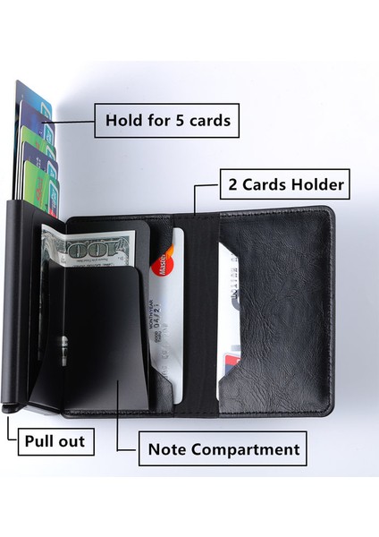 Eyu Kahverengi X-12C Stili Zovyvol Alüminyum Cüzdan Metal Kredi Kartı Tutucu Otomatik Esnek Pu Deri Anti-Hırsızlık Rfid Engelleme Cüzdan Pasaport Tutucu Erkek (Yurt Dışından)