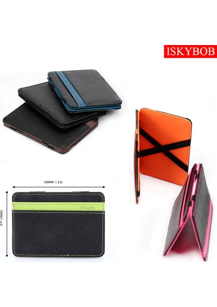 Yeşil Stil Iskybob Yeni Sıcak Satış Unisex Deri Sihirli Para Kelepçe Cüzdan Para Carteras Kart ve Kimlik Tutucu Kelepçe Para Kılıfı Elastik Bant ile (Yurt Dışından) indirimleri