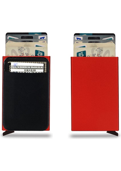 Kırmızı Stil Dıenqı Rfid Akıllı Cüzdan Kart Tutucu Metal Ince Ince Erkek Kadın Cüzdanlar Pop Up Minimalist Cüzdan Küçük Siyah Cüzdan Metal Cüzdan Valet (Yurt Dışından)