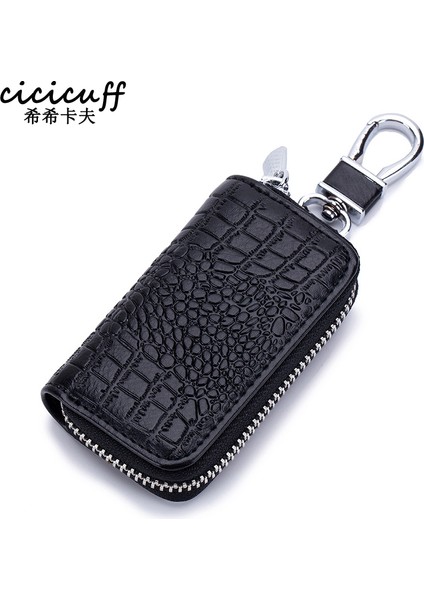 Siyah 924 Tarzı Cıcıcuff Moda Deri Araba Anahtar Çantası Unisex Timsah Baskılı Fermuarlı Anahtar Kapıcısı Inek Yarık Deri Anahtar Organizatörü Kılıf Cüzdan (Yurt Dışından)