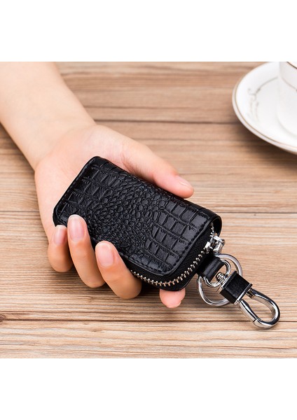 Siyah 924 Tarzı Cıcıcuff Moda Deri Araba Anahtar Çantası Unisex Timsah Baskılı Fermuarlı Anahtar Kapıcısı Inek Yarık Deri Anahtar Organizatörü Kılıf Cüzdan (Yurt Dışından)