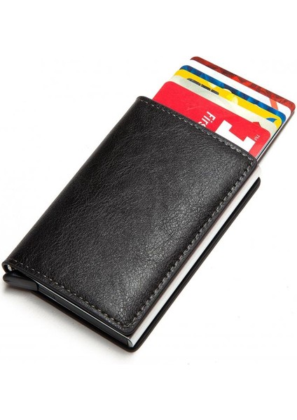 YM003 Kahverengi Stil Alüminyum Kredi Kartı Iş Mini Cüzdan Erkek Kadın Akıllı Deri Cüzdan Rfid Kart Tutucu Para Klipsi ile (Yurt Dışından)
