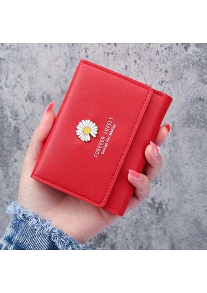 Kırmızı Stil 2021 Yeni Kadın Cüzdanı Kısa Papatya Küçük Üç Katlı El Yapımı Cüzdan Çoklu Kart Kartlık Bozuk Para Cüzdanı Lüks Tasarımcı Cüzdan (Yurt Dışından)