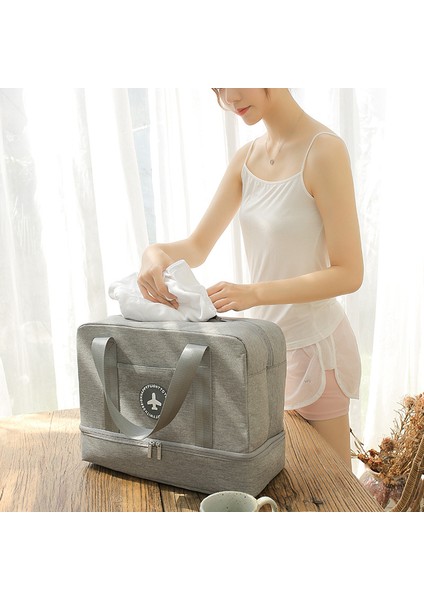 Gri Tarzı Seyahat Çantası Valiz Düzenleyici Kıyafet Ayakkabı Saklama Çantası Tuvalet Kozmetik Islak Kuru Ayrımı Büyük Kapasiteli El Çantası Su Geçirmez (Yurt Dışından) modelleri