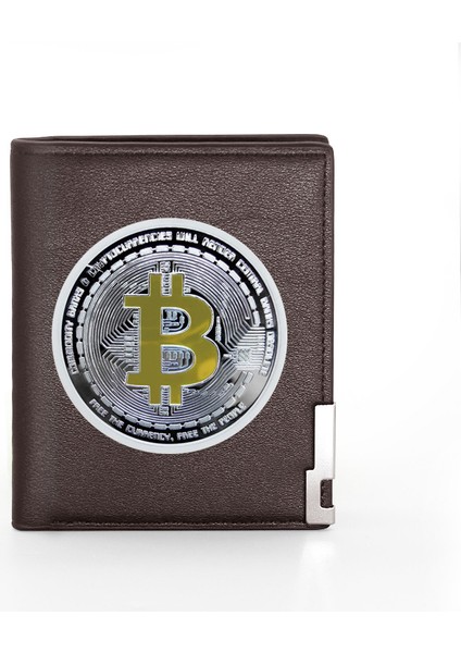 BG1002-KAHVERENGI Stil Yüksek Kripto Para Bitcoin Tasarımı Baskılı Deri Cüzdan Kredi Kartı Tutucu Kısa Cüzdan (Yurt Dışından)