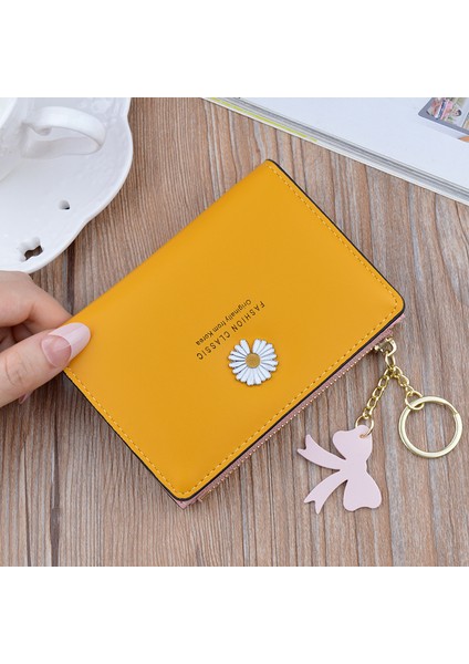 E Stili Bayan Kısa Cüzdan Yeni Moda Tasarım Küçük Papatya Kartlık Yüksek Pu Fermuarlı Para Çantası Basit Fermuarlı Cüzdanlar (Yurt Dışından) fırsatları