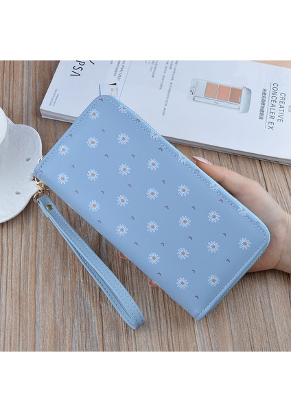 Mavi Stil Büyük Kapasiteli Kadın Cüzdan Yeni Moda El Cüzdanı Uzun Fermuarlı Cüzdan Yumuşak Cüzdan Küçük Çiçek Değişim Cep Telefonu Çantası (Yurt Dışından)