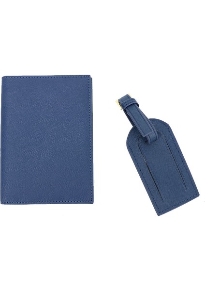 Donanma Bütün Set Stili Moda Monogramlı Ilk Harf Mektuplar Cinsiyetsiz Saffiano Deri Pasaport Kılıfı Bagaj Etiketi Pasaport Kapak Seti Seyahat Aksesuarları (Yurt Dışından)