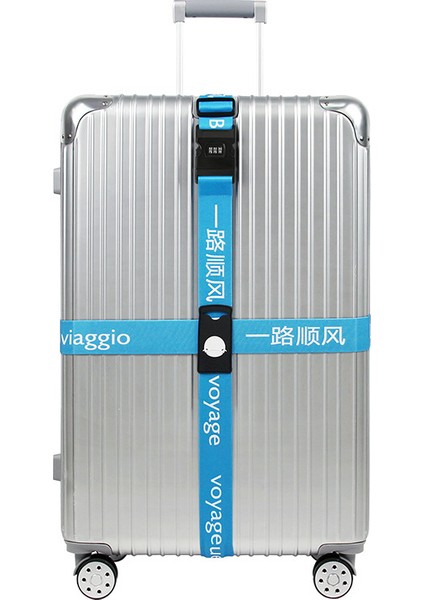 Mavi Kilit Stili Bavul Bandı Üç Basamaklı Şifre Esneklik Bileklik Seyahat Aksesuarı Bavul Kayışı Çapraz Kemer Ayarlanabilir Bavul Hızlı Çıkarma ile (Yurt Dışından)