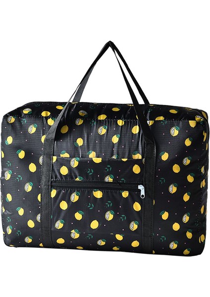 Kara Limon Stili S.ıkrr Naylon Su Geçirmez Seyahat Çantası Unisex Katlanabilir Duffle Çanta Organizatörler Büyük Kapasiteli Paketleme Küpleri Taşınabilir Büyük Bagaj Çantaları (Yurt Dışından)