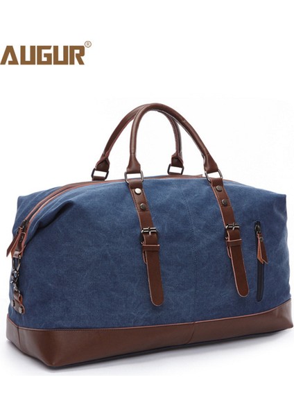 Lacivert Tarzı Vintage Kanvas Seyahat Çantası Deli At Derisi Erkekler Duffle Bag Tek Omuzlu Bagaj Büyük Hafta Sonu Çantası Gece Çantaları (Yurt Dışından)